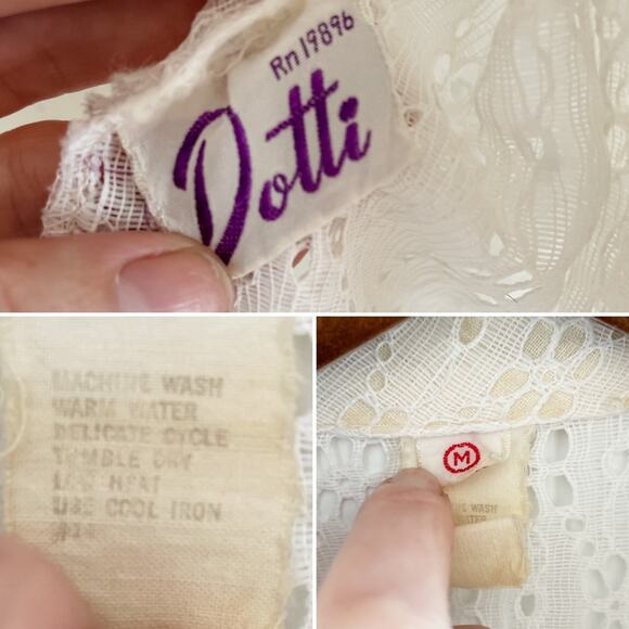 Vintage 70s Daisy lace ruffle off white wide collar button down blouse size M - Picture 9 of 11